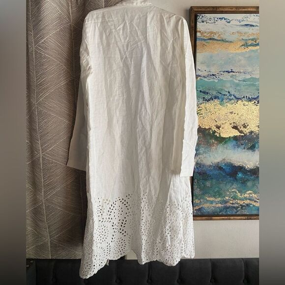 Johnny Was 4 For Love & Liberty White Embroidered Cardigan Sz M Línen Boho - Picture 3 of 12